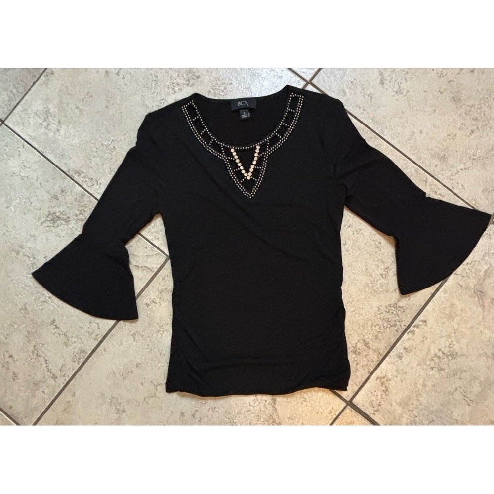 Y2k BCX Black Embellished Bell Sleeve Top size small